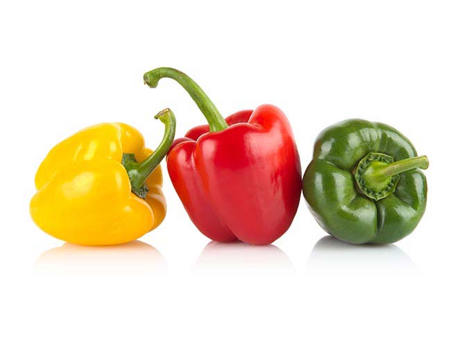 yellow, red and green peppers